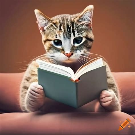 Cat reading a book on the sofa on Craiyon