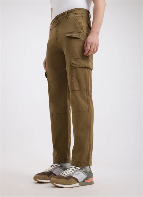 Men Khaki Mid Rise Utility Stretch Cargos | Pepe Jeans India