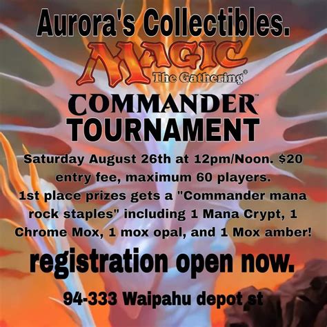 Auroras Collectibles Commander Tournament , Aurora's Collectibles ...
