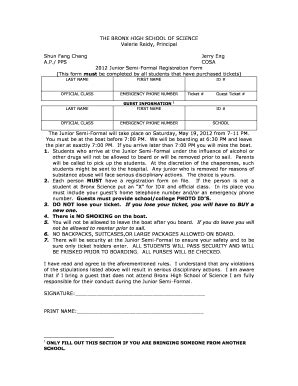 Fillable Online bxscience 2000 Prom Registration Form - The Bronx High ...