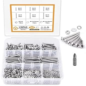 VIGRUE 560Pcs Metric M4 Machine Screws Bolts, M4 x 20MM/ 25MM/ 30MM ...