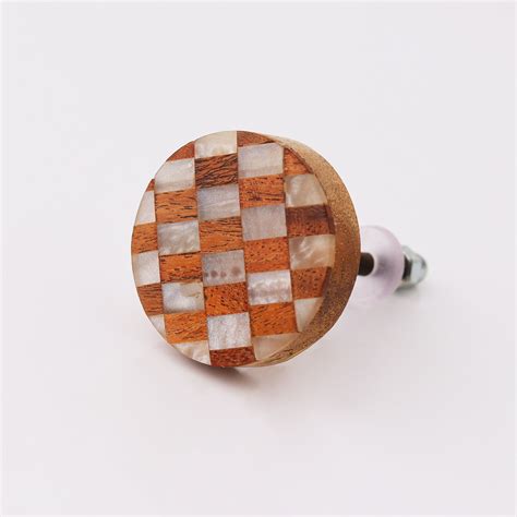 Round Checkerboard Wooden Resin Cabinet Knobs