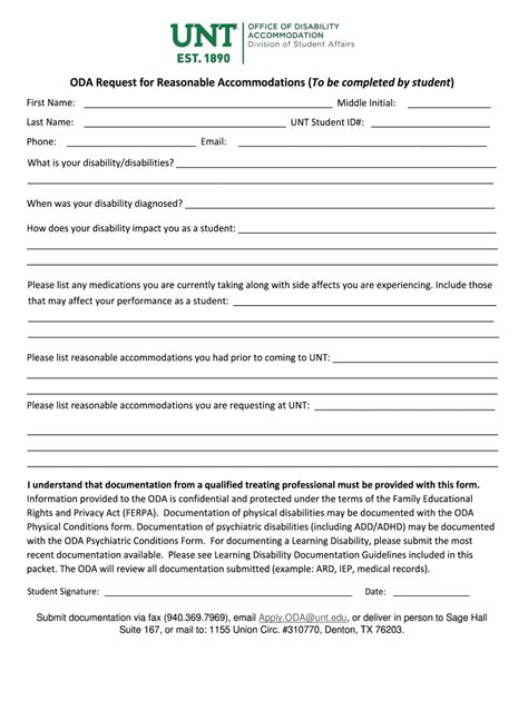 Fillable Online UNT Office of Disability Accommodation Request for ...