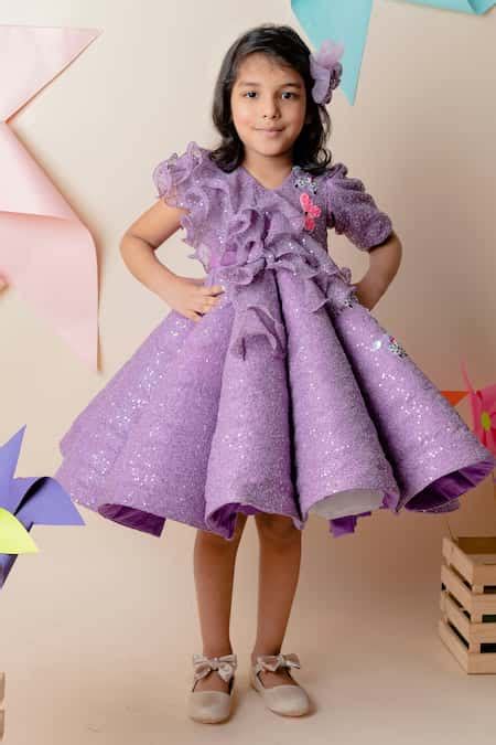 Buy Purple Cotton Ruffles Embellished Dress For Girls by Lil Angels ...