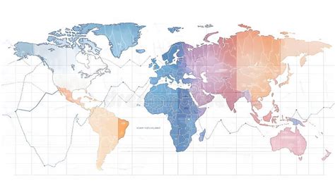 Watercolor World Map with Grid Lines and Trend Lines Stock Illustration - Illustration of blue ...