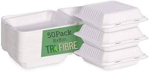 TruFibre 8 x 8 50 Pack White Clamshell Take Out Containers, 100% ...