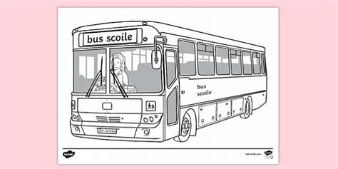 Irish School Bus with Bus Driver Colouring | Colouring Sheet