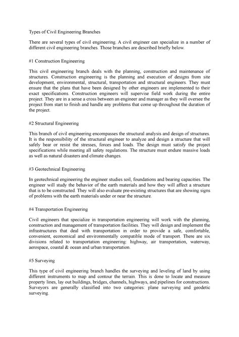 Branches of civil engineering - Types of Civil Engineering Branches There are several types of ...
