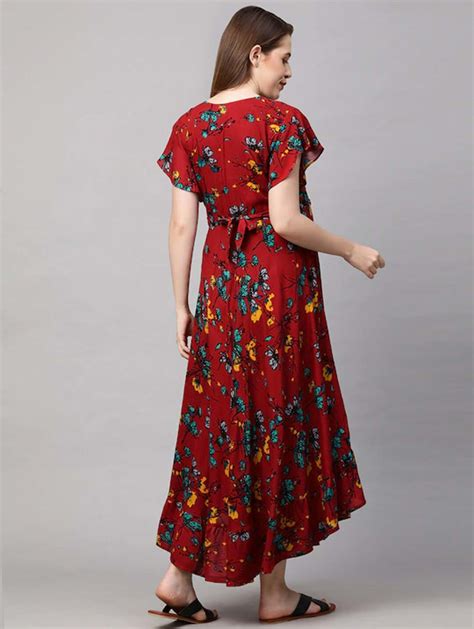 Red Floral Maternity Maxi Nursing Dress