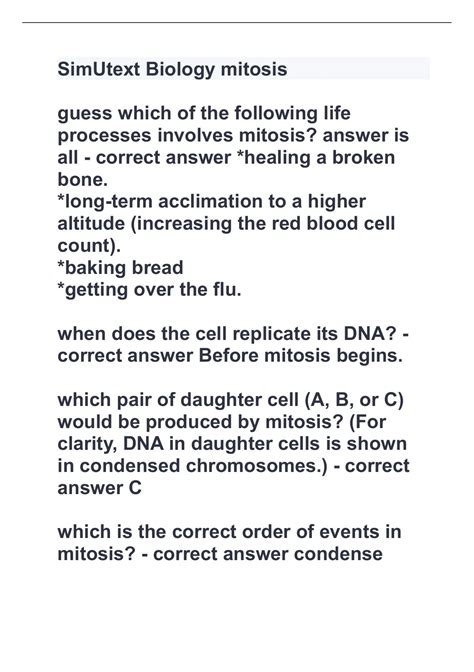 SimUtext Biology mitosis with 100% correct answers - Simutext - Stuvia US