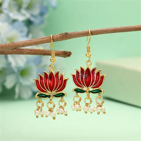 Maroon Color Lots Design Meenakari Earrings Featuring Rich Enamel Deta ...