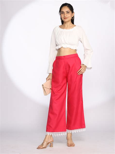 Magenta CottonSlub Laced Palazzo for Women l Sizes XS to 8XL l LetsDressUp