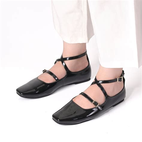 Black Patent Ankle-Strap Ballet Flats – Dip Your Toes