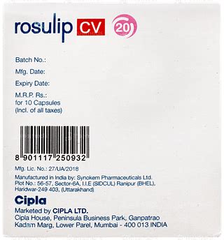 Rosulip Cv 20mg | Order Rosulip Cv 20mg Capsule Online at Truemeds