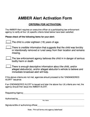 Fillable Online ja cuyahogacounty AMBER Alert Activation Form ...