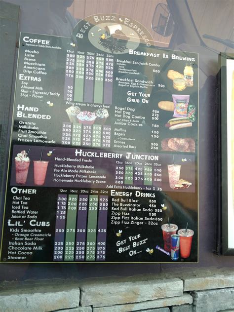 Menu at Savage Coffee Company, Coeur d'Alene