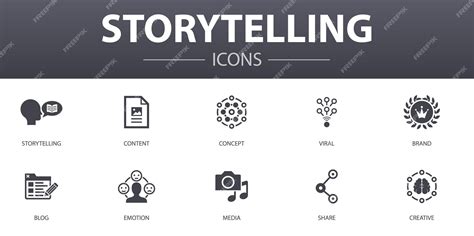 Verhalen vertellen eenvoudig concept iconen set. Bevat iconen als ...