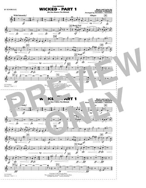 Wicked - Part 1 (arr. Richard L. Saucedo) - Bb Tenor Sax by Stephen ...