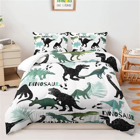 Amazon.com: AILONEN Dinosaur Twin Kids Bedding Set,Black and Green ...
