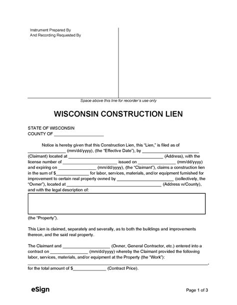 Free Wisconsin Mechanic's Lien Form | PDF | Word