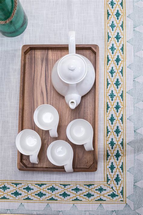 Buy Tara Block Printed Cotton Slub Table Cover Online | Shahenaz India