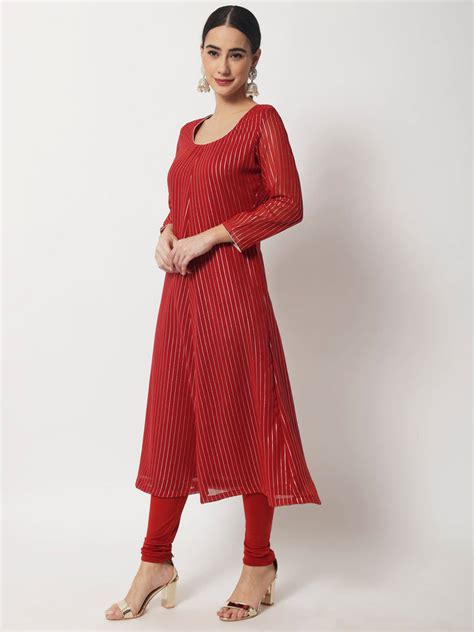 Maroon Glam Foil Lines Kurti With Chudidar – anokherang