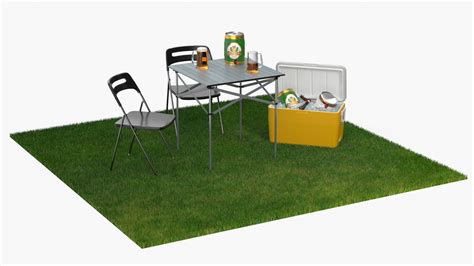 Outdoor Picnic Set with Folding Table Chairs and Cooler with Fur 3D ...