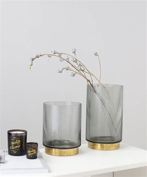 铜环透明玻璃花瓶 金边 - Yuihome寓义家居