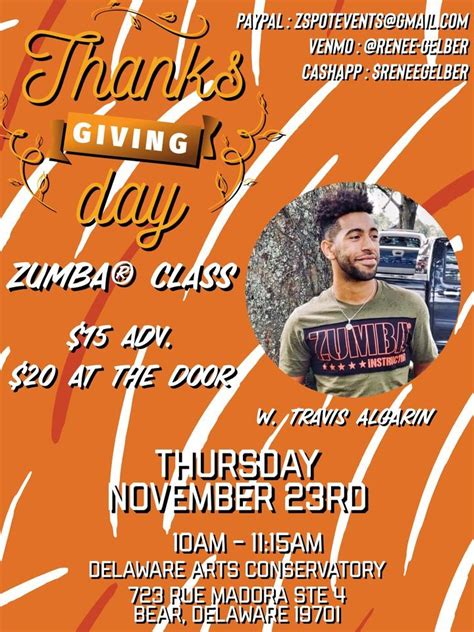 Thanksgiving Day Zumba Class w. Travis, Delaware Arts Conservatory ...