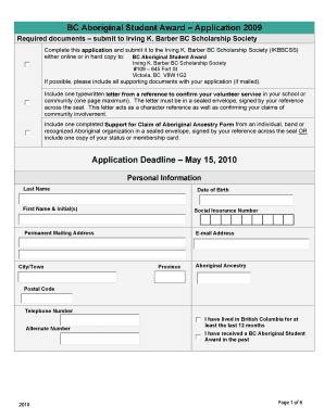 Fillable Online BC Aboriginal Student Award bApplicationb Guidelines ...