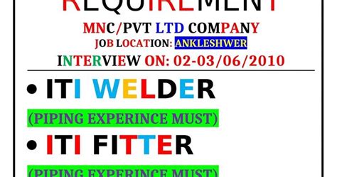 Urgent Requirement ITI Fitter, Welder, AOCP in Gujarat - ITI Jobs And ...