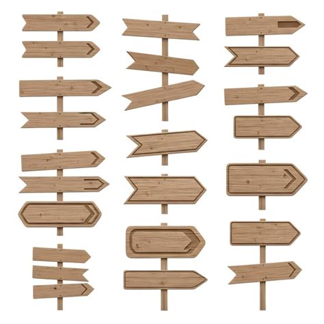 Collection of rustic wooden directional signs isolated on white ...