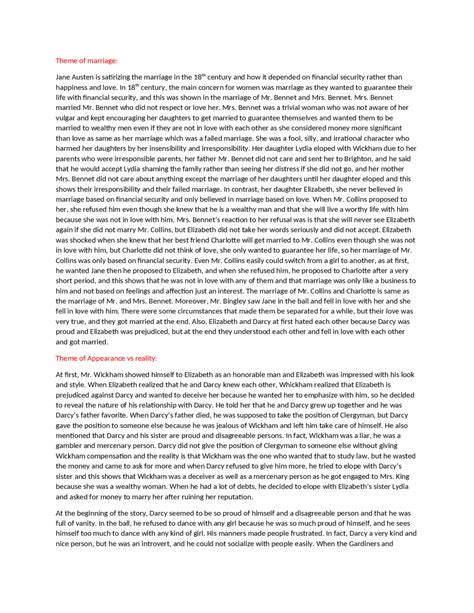 Pride and prejudice analysis | Study notes Literature | Docsity