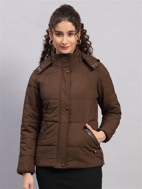 Buy Women Brown Printed Hooded Full Sleeve Jacket Online in India ...