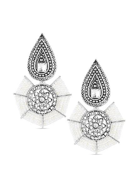 Yellow Chimes Oxidised Earrings for Women Silver Oxidized Crystal Beads ...