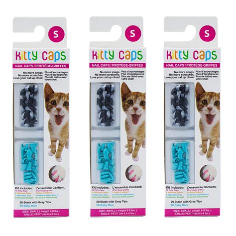Kitty Caps Nail Caps for Cats | Black with Gray Tips & Baby Blue, Small ...