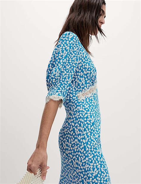Buy Printed V-Neck Lace Insert Midaxi Tea Dress at Marks & Spencer