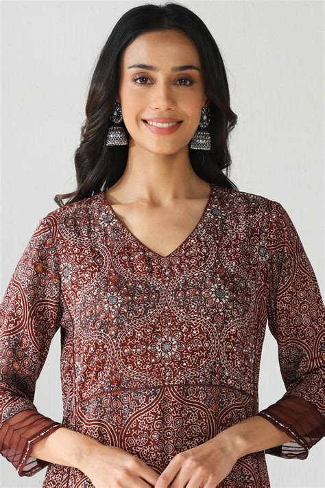 Buy Ajrak Hand Block-Printed Straight Modal Kurta for Women | FGMK23 ...