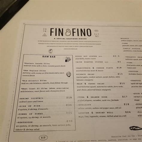 Menu at Fin & Fino pub & bar, Charlotte
