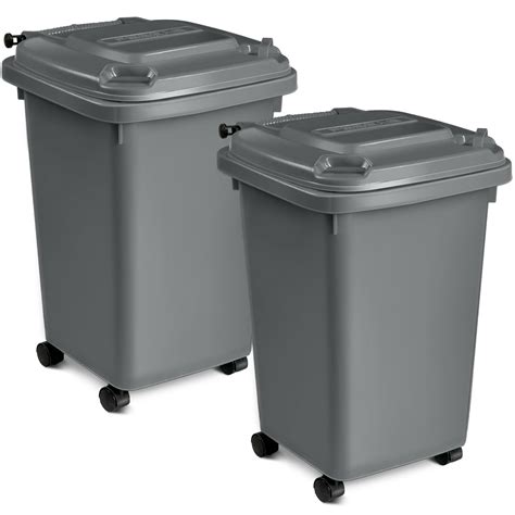 2 Pack 20 Gallon Total Heavy Duty Wheeled Trash Can with Lid Garbage ...