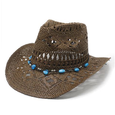 Hauaitttt Women Men Summer Western Cowboy Hat Shapeable Straw Hat ...