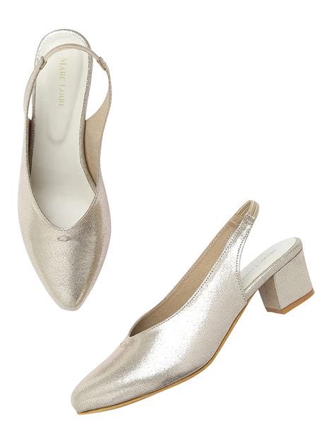 Buy Marc Loire Women's Golden Shimmer Pointed Toe Block Heel Pumps ...
