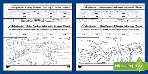Multiplication – Hiding Numbers Colouring In Dinosaur Themed