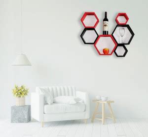 Muren Home Decor Paint Finish Wall Mount Shelf Hexagon Shaped Floating ...
