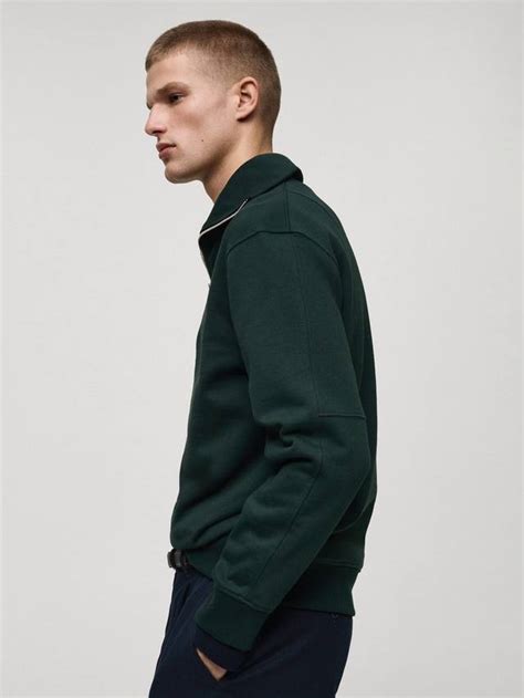Mango Oversized Zipped Collar Sweatshirt, Green
