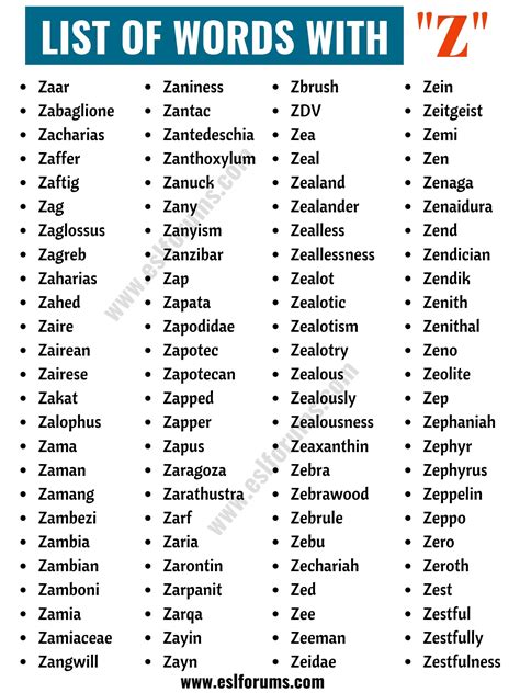 Words That Start with Z | Useful List of 300 Words with Z - ESL Forums