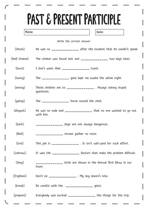 Present Participle Worksheets