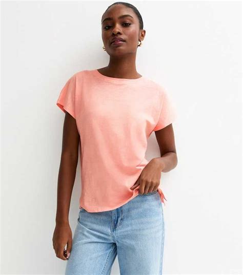 Light Coral Grown On Sleeve T-Shirt | New Look