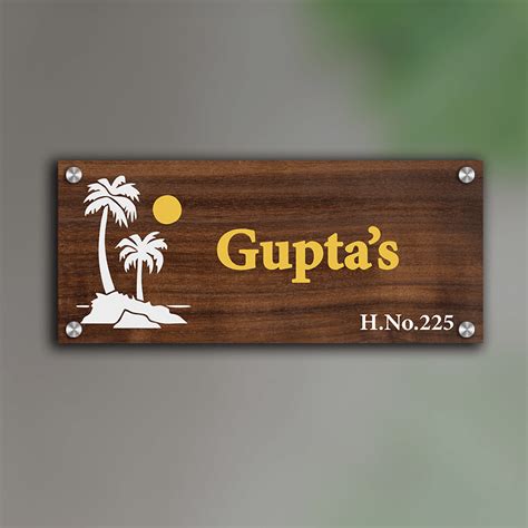 Personalized Acrylic Name Plate For Home – Vinyl Wooden, Yellow & Whit ...