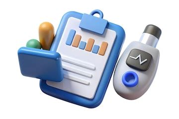 3d floating glucose meter and patient chart on white background concept ...